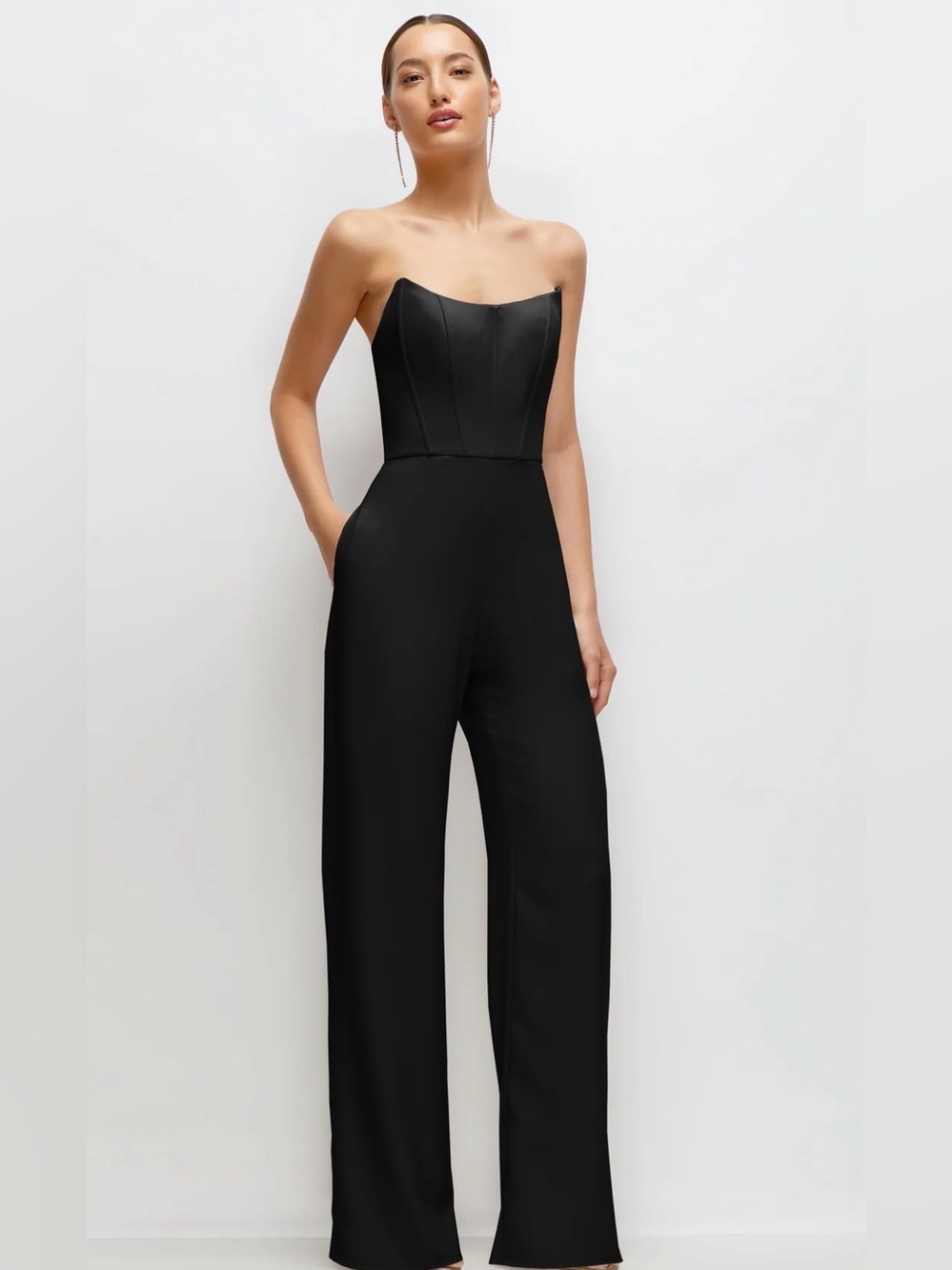 NEW After Six 6906 Black Strapless Corset Button Jumpsuit, Size 2